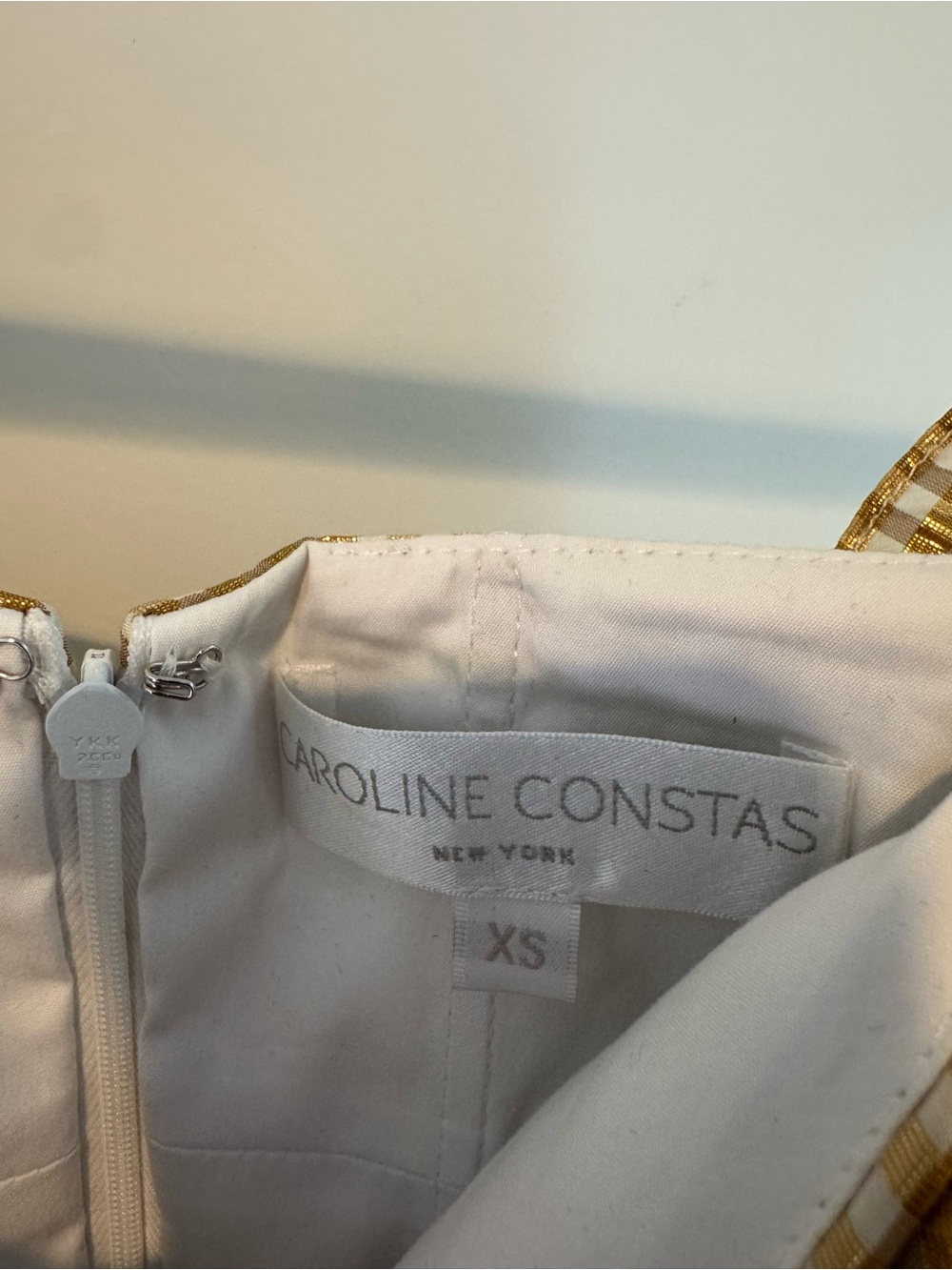 Carolina Constas Gold & White Gingham Helena Mini Dress | XS - Picture 3 of 6